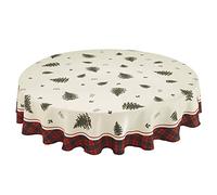 Spode - Fabric Tablecloth, Holiday Home Decor Christmas Tree Tartan, 70" Round