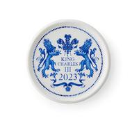 Spode King Charles III Coronation single round 10cm Coaster, Blue & White Pattern UK made