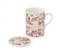 Spode Morris & Co 0.34 Litre Mug & Coaster Set - Strawberry Thief, Indian Red