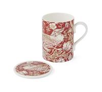 Spode Morris & Co 0.34 Litre Mug & Coaster Set - Strawberry Thief, Indian Red
