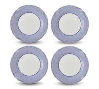 Spode Steccato Collection - 11" Dinner Plate, Stripe Cobalt Blue (Set of 4) | Fine Earthenware | Microwave and Dishwasher Safe | Made in England | Large Serving Plate for Salad, Pasta, or Appetizers