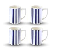 Spode Steccato Collection - 12oz Coffee Mug with Large Handles, Stripe Cobalt Blue (Set of 4) | Fine Earthenware | Dishwasher and Microwave Safe | Cup For Coffee, Tea, Latte, and Hot Chocolate