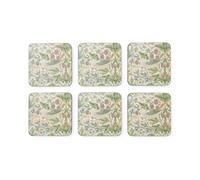 Strawberry Thief Coasters - Set of 6, 10.5 x 10.5 cm, Green
