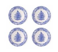 Spode x Blue Italian Christmas Tree 4-Piece Bowl Set (20cm) - Festive Blue & White Earthenware Cereal Bowls for Breakfast, Soup and Holiday Dining