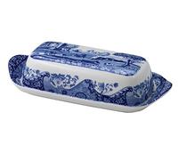 Spode x Blue Italian Porcelain Butter Dish with Lid - Elegant Design Featuring Signature Blue and White Oriental border, Dishwasher Safe, Suitable for Kitchen Display and Everyday Use, Made in England
