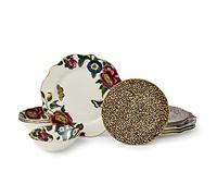 Spode x Creatures of Curiosity 12 Piece Dinner Set - Luxurious Mix-and-Match Tableware with Floral and Leopard Print Designs, Adorned with Exquisite 22-Carat Gold Detailing