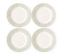 Spode x Morris & Co Set of 4 Standen Dinner Plates - Quality Earthenware Dinner Plate with All-Over Leaf Border Design, Made in England, Dishwasher & Microwave Safe