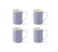 Spode x Steccato 4-Piece Narrow Stripe Mug Set (H11cm, 12oz) - Blue & White Earthenware Coffee & Tea Mugs with Fine Stripe Design for Everyday Tableware