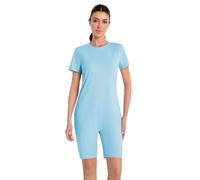 SPOFOR Women's Adaptive Anti-Strip Cotton Romper Adult Onesie for Autism Special Needs with Back YKK Zipper, Blue, M