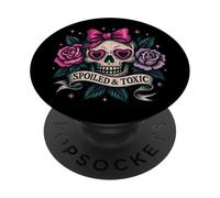 Spoiled and Toxic Cute Skull Bow Roses Retro Edgy Aesthetic PopSockets Adhesive PopGrip