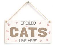 Spoiled Cats Live Here - Handmade Pretty Shabby Chic Style Wooden Cat Sign/Plaque