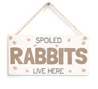 Spoiled Rabbits Live Here - Handmade Pretty Shabby Chic Style Wooden Rabbit Sign/Plaque