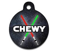 Spoilt Rotten Pets 19mm Crossed Light Sabers Star Paws Sci Fi Space Fans Design Dog Cat Identity Disc, Pet Identity Cat Kitten Dog Puppy ID Tag, Custom Printed with Your Contact Details
