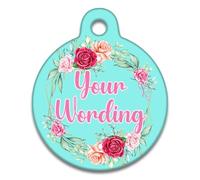 Spoilt Rotten Pets 19mm Diameter Turquoise Vintage Rose Art Deco Style Dog Tag Cat Identity Disc, Cat Kitten Dog Puppy ID Tag, Pet Tag Custom Printed with Your Contact Details