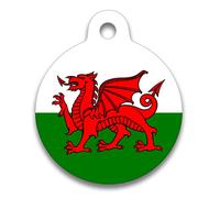 Spoilt Rotten Pets 25mm Diameter Welsh Flag Wales Cymru Red Dragon Dog Cat Identity Disc, Pet Identity Cat Kitten Dog Puppy ID Tag, Custom Printed with Your Contact Details