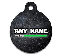 Spoilt Rotten Pets 25mm Green Light Saber Star Paws Sci Fi Space Fans Dog Cat Identity Disc, Pet Identity Cat Kitten Dog Puppy ID Tag, Custom Printed with Your Contact Details