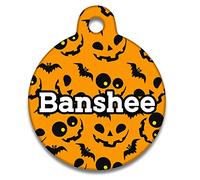 Spoilt Rotten Pets 25mm Orange Pumpkin Faces Pet Identity Cat or Dog Tag Custom Printed with Your Dog or Cats Name & Contact Details Halloween Tag