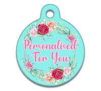 Spoilt Rotten Pets 25mm Turquoise Vintage Rose Art Deco Style Dog Tag Cat Identity Disc, Cat Kitten Dog Puppy ID Tag, Pet Tag Custom Printed with Your Contact Details