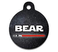 Spoilt Rotten Pets 31mm Diameter Red Light Saber Star Paws Sci Fi Space Fans Design Dog Cat Identity Disc, Pet Identity Cat Kitten Dog Puppy ID Tag, Custom Printed with Your Contact Details