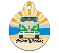 Spoilt Rotten Pets 31mm Green Campervan Camper Dub Dog Split Screen Pet Identity Cat or Dog ID Tag Custom Printed with Your Dog or Cats Name & Contact Details (31mm Labs, Staffies & Medium Dogs)
