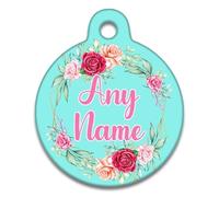 Spoilt Rotten Pets 31mm Turquoise Vintage Rose Art Deco Style Dog Tag Cat Identity Disc, Cat Kitten Dog Puppy ID Tag, Pet Tag Custom Printed with Your Contact Details