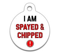 Spoilt Rotten Pets 38mm Spayed & Chipped Alert Message Cat or Dog Tag Cat Identity Disc, Cat Kitten Dog Puppy ID Tag, Pet Tag Custom Printed with Your Contact Details (Spayed & Chipped, Large 38mm)