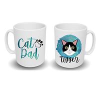 Spoilt Rotten Pets Black with Yellow Eyes CAT DAD Design Cat Lovers Personalised Mug with Your Cat's Name