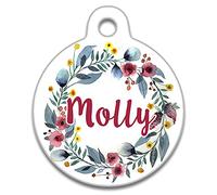 Spoilt Rotten Pets Blue Leaves Flower Design Pet Identity Cat or Dog Tag Custom Printed Pet Tag Identity Disc