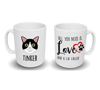 Spoilt Rotten Pets Cat Lovers 'All You Need is Love' Personalised Mug with Your Cat's Name (Cute Black & White)