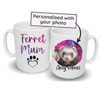 Spoilt Rotten Pets Ferret Mum Pink Watersplash Personalised Photo Mug with Your Ferret's Name or Name's Custom Name Mug, Father's Day, Birthday Ferret Lover