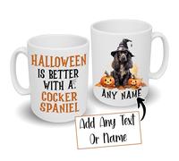 Spoilt Rotten Pets 'Halloween is Better with A Cocker Spaniel' Black Cocker Mug Personalised with Dog Name Custom Name Cocker Dog Mug