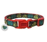 Spoilt Rotten Pets Jungle Leaf Cat Collar & Matching Do Not Feed Microchip Tag UK Made Bell & Safety Buckle