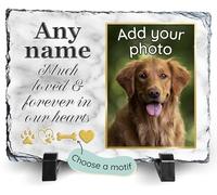 Spoilt Rotten Pets Natural Slate Plaque With Grey Marble Much Loved & Forever In Our Hearts Design Personalised With Your Pets Photo, Name and Date Memorial, Dog, Cat, Pet Gravestone