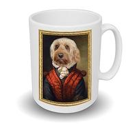 Spoilt Rotten Pets Personalised Make Your Pet Into A Red Satin Dandy Gentry Portrait Mug Custom Oil Painting Dog, Cat, Rabbit Photo Mug Vintage Retro Style Portrait Any Wording & Photo