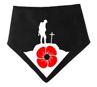 Spoilt Rotten Pets Rembrance Black Soldier Silhouette Poppy Dog Bandana | Veteran War Hero Remembrance Soldier Design Respectful Dog Bandana Four Sizes, Made in the UK