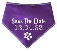 Spoilt Rotten Pets S3 Purple Save The Date - Personalise With Your Wedding Day - Cute Wedding Announcement Dog Bandana - Costume Fancy Dress For Dogs (S3 Medium Dogs, Labs, Staffies & Springers)
