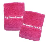 Spoilt Rotten Pets Set of Two Pink Personalised Dog Pet Face and Dog Pet Paws Wiper Towel Cloths 100% Cotton 30cm x 30cm Face Flannel Size (Pink)