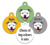 Spoilt Rotten Pets Staffie Staffy Staffordshire Bull Terrier Pet Identity Dog Tag Custom Printed with Your Contact Details (White)