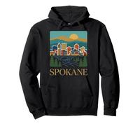 Spokane Washington Skyline River Bridge Mountain Graphic Pullover Hoodie