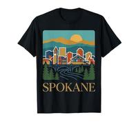 Spokane Washington Skyline River Bridge Mountain Graphic T-Shirt