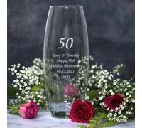 Spoken Gifts Personalised Glass Bullet Vase, Engraved 50 Years with Your Own Message, 26cm Clear Glass Flower Vase, Made in the UK, 50th Birthday