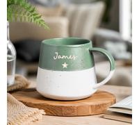 Spoken Gifts Personalised Name and Star Two Tone Stoneware Mug, Engraved in Flowing Script, 370ml Speckled Glaze Mug, Choose Your Colour, Made in the UK, Gift for Him or Her, New Job and Thank You