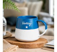 Spoken Gifts Personalised Name and Star Two Tone Stoneware Mug, Engraved in Flowing Script, 370ml Speckled Glaze Mug, Choose Your Colour, Made in the UK, Gift for Him or Her, New Job and Thank You