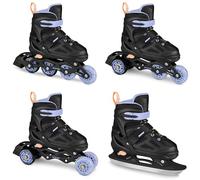 SPOKEY Quattro Set 4-in-1 Inline Skates / Triskates / Ice Skates Adjustable for Children and Teenagers | Inline Skates Convertible to Roller Skates | Sizes: 30-33, 34-37, 38-41 (Black/Purple, 34-37)