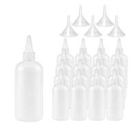 SPOKKI 15 Pack 200ml Squeeze Bottles with Funnels, Labels for Sauce, Oil | Reusable clear plastic squeezy bottles with nozzles, leak-proof and easy-fill for ketchup, BBQ, paint, DIY crafts