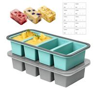 SPOKKI 2 Pack Silicone Food Freezer Trays, 4-Compartment Portion Freezer Tray with Labels and Clear Soft Lids, for Airtight Freshness & Storage of Soup, Sauce, Meal Prep Leftovers,Teal, Grey