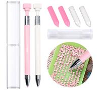 SPOKKI 2 Pcs Diamond Painting Pens with Wax, Refillable Wax Pen, Rotating Glue Point Drill Pen for Nail Art Rhinestones, Diamond Art Accessories and Tools, Quickly Pick Up Beads Gems (Pink+White)