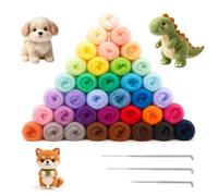 SPOKKI 36 Pcs Needle Felting Wool with Needles, 36 Colours Fleece Roving Yarn Needle Felting Kit, Beginner-Friendly Art Crafts for DIY Crafts Decoration, 3g/Color