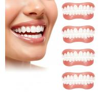 SPOKKI 4 Pairs False Teeth, White Dentures Comfortable Fake Teeth Covers with Thermal Beads Top and Bottom Instant Smile Veneers for Women Men Tooth Repair