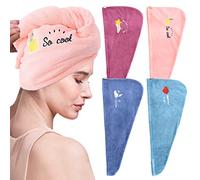 SPOKKI 4 PCS Hair Turban, Cartoon Print Turban Towel with Button, Microfibre Head Towel, Extra Absorbent Quick Drying Towel, Hair Drying Cloth for All Hair Types